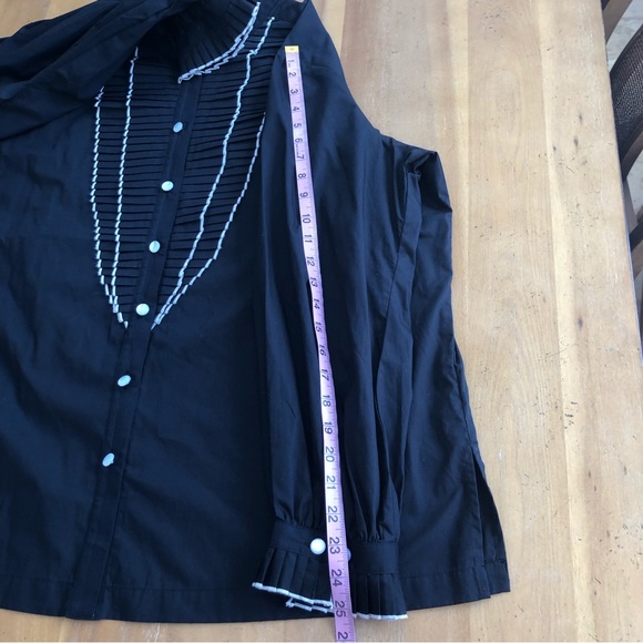 Vintage Bob Mackie Black and White Accordion Tuxedo Shirt Ruffles Pearl Pleated - Picture 10 of 11